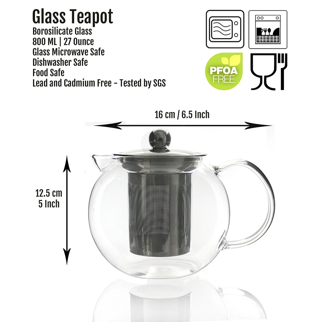 400ml 600ml 800ml 1000ml 1200ml Classic Pyrex High Borosilicate Glass Home Use Tea Pot Kettle, Teapot with Glass Lid and Filter