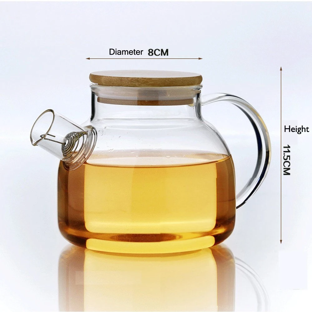 Transparent Teapot Heat Resistant Glass Tea Pot with Infuser and Bamboo Lid