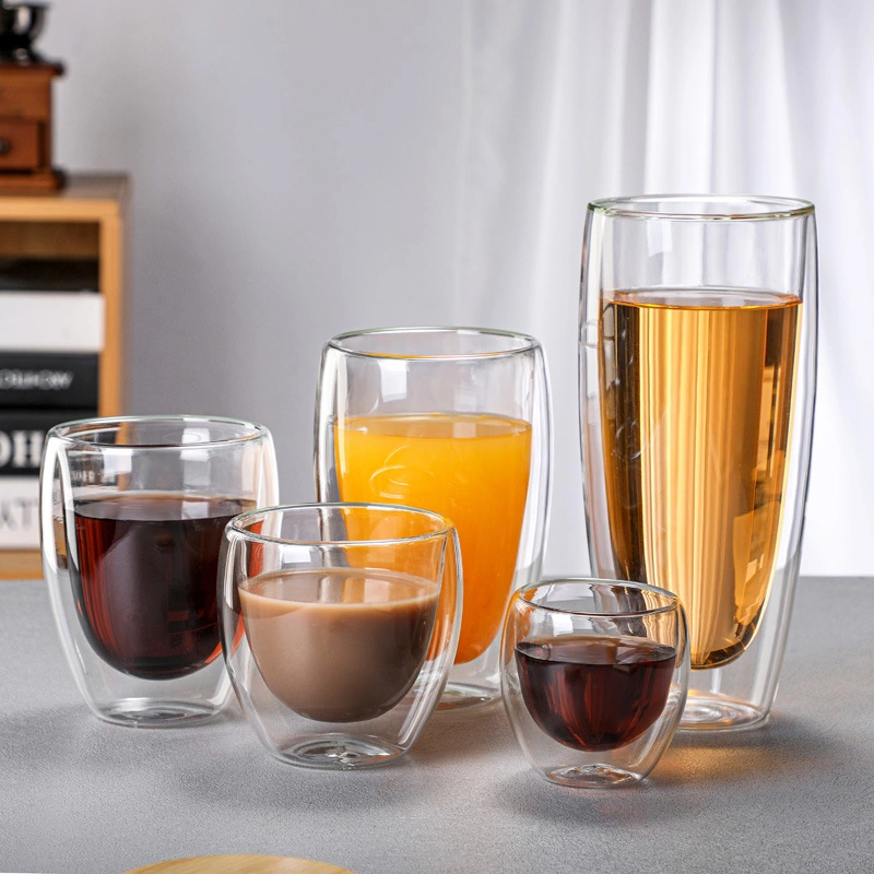 Double-Layer Beverage Cup High-Temperature Resistant Champagne Glassware with Bamboo Lid