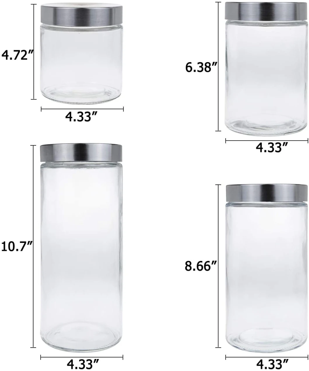 Wholesale Clear Glass Jar with Stainless Steel Lid 25oz Glass Food Jar Set Food Storage Jar for Cookie Dough Pasta Snacks