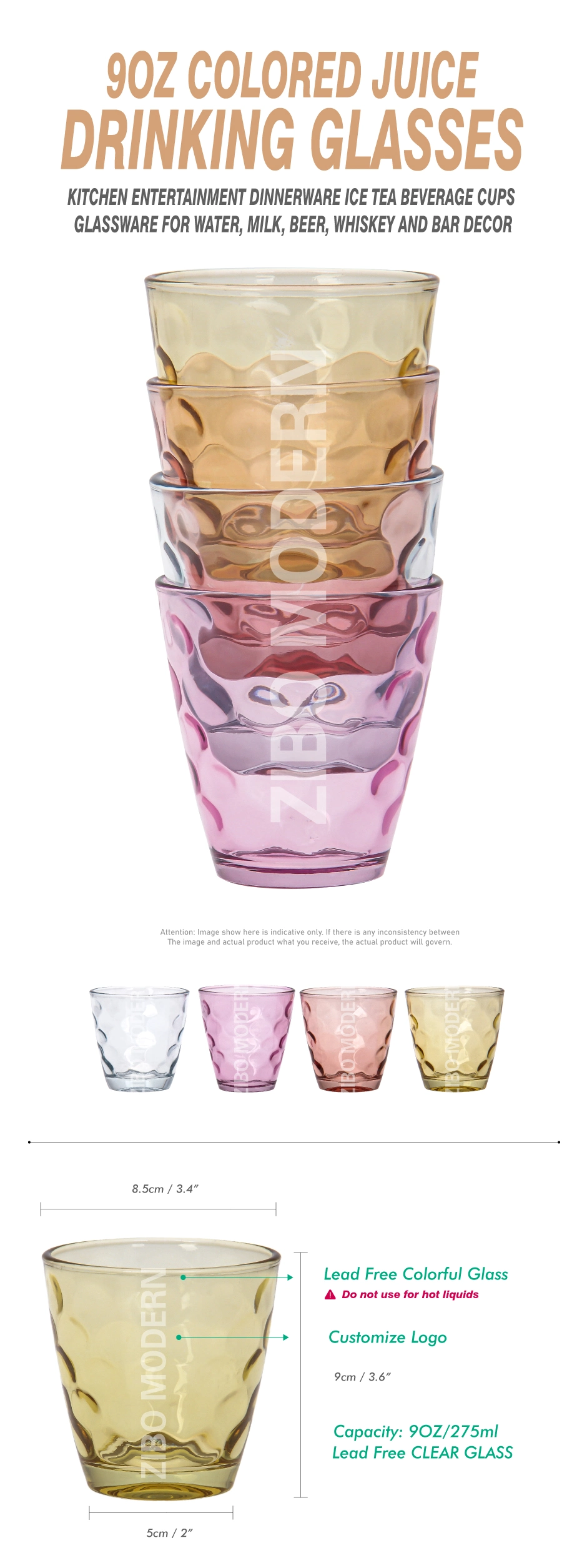 9 Oz Colored Juice Drinking Glasses Water Glasses Wine Glasses Glass Tumbler