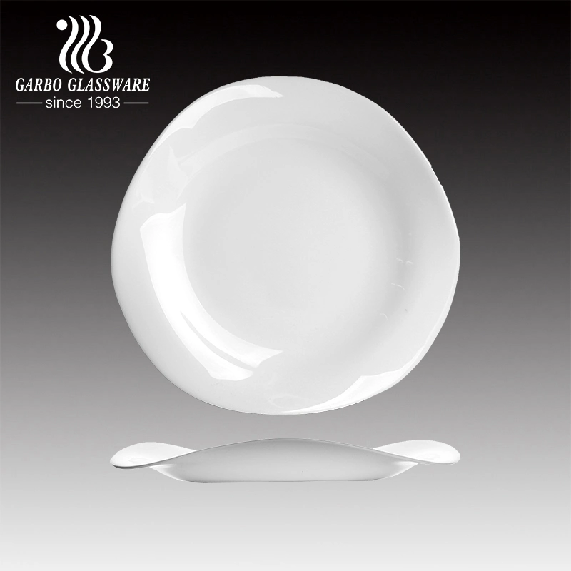 Wholesale Wedding White Opal Glass Irregular Shape Dinner Meal Plate