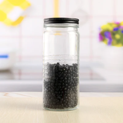 Round Straight Side Sealed 1000ml Glass Storage Canister for Tea Coffee Sugar Pasta Jar
