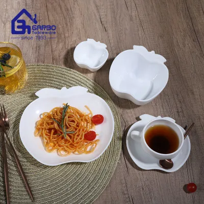 Home Tableware Plain White 8inch Dinner Plate Apple Design Opal Glass Serving Plate