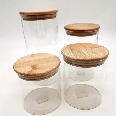 Food Grade Glass Canister with Bamboo Lids, Glass Jar
