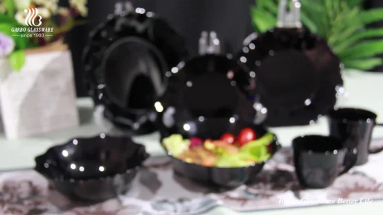 Leaf Design Opal Glassware Food Serving Black Opal Glass Bowl for Tableware Dessert Bowl Soup Bowl Salad Bowl Heat Resistant Microwave Glassware Tableware Set