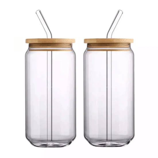 Stocked 25oz Juice Coffee Mug Blank Frosted Clear Straight Sublimation Glass Tumbler with Bamboo Lid and Straw