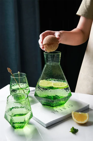 Green Glass Pitcher Set Water Jug with Lid Wholesale Drinking Glasses Water Carafe Pitcher Set