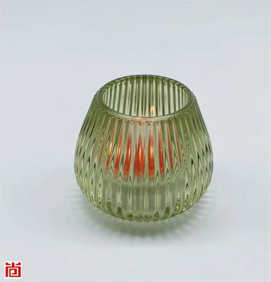 Marvellous Ribbed Glass Candle Holder in Green Color