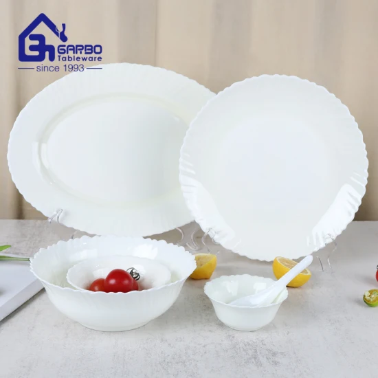 Opal Glass Tableware Hot Sales Flat Dinner Plate 10.5 Inch Milky Color Food Plate Home Use Dinnerware China Supplier Cheap Plates