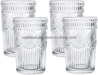 Vintage Drinking Glasses, Embossed Romantic Water Glassware, Glass Tumbler for Juice, Beverages, Beer, Cocktail Glass Cup